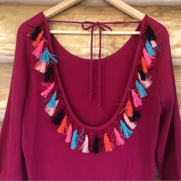 Xhilaration tassel trim open tie back scoop neck tunic top size large - Picture 6 of 16